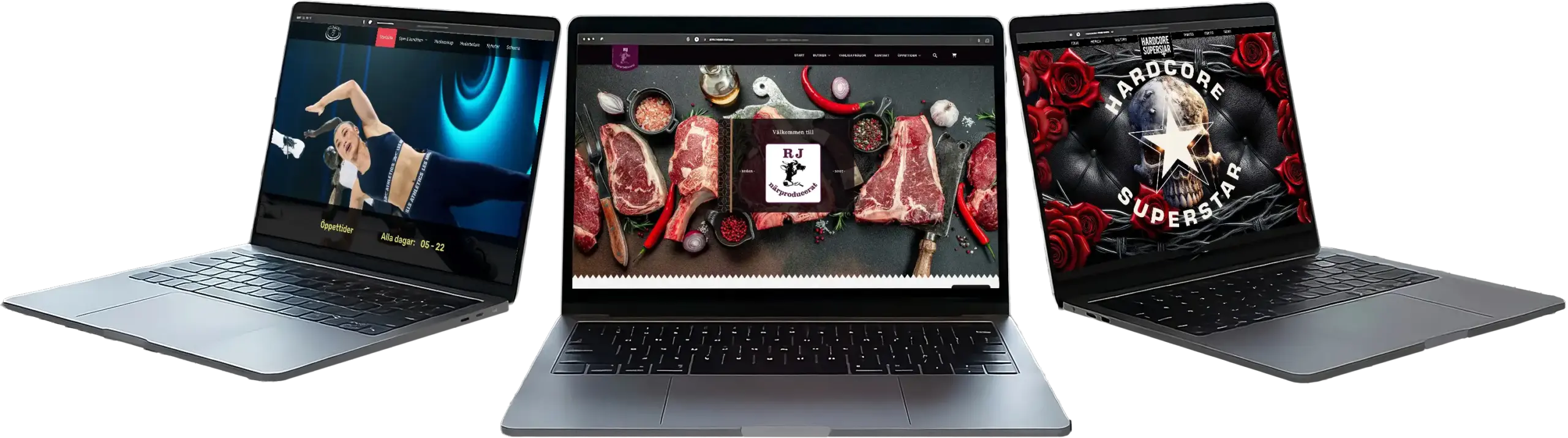 Tre laptops med hemsidor från ITConnect på skärmarna